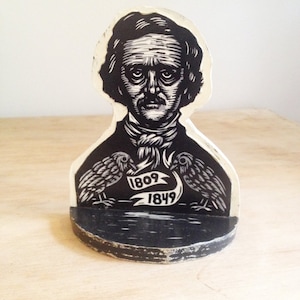 Edgar Allan Poe Bust Bookend Shelf - Writer Gift - Book Nerd - Goth Decor