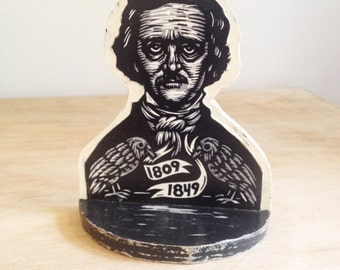 Bookends - Gift for Teacher - Author Edgar Allan Poe Bust Bookend Shelf Art - Poe Art - Writer Gift - Reader Gift - Goth Decor