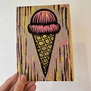 Eistüte Letterpress Postkarten - Postkarten - Handbedruckte Postkarten - Letterpress Postkarten - Linolschnitt Kunstkarten - Eiscreme Kunst