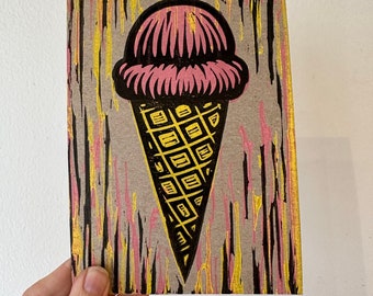 Ice Cream Cone Letterpress Postcard - Postcards - Hand Printed Postcards - Letterpress Postcards - Linocut Art Cards - Ice Cream Art