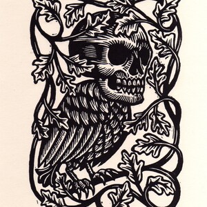 Goth Home Decor Weird Art Skull Bird 8.5x11 Linocut Print for Gallery Wall image 3