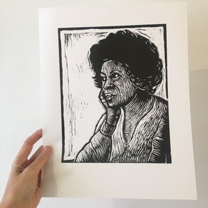 トニ・モリソンのリノカット版画肖像画 - アメリカの作家の文学的壁アート