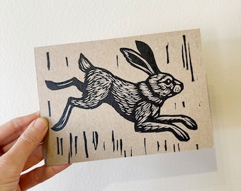 Rabbit Postcard - Easter Postcard - Linocut Postcard - Letterpress Postcard - Hand Printed Postcards - 5x7 Postcards - Chipboard Postcard