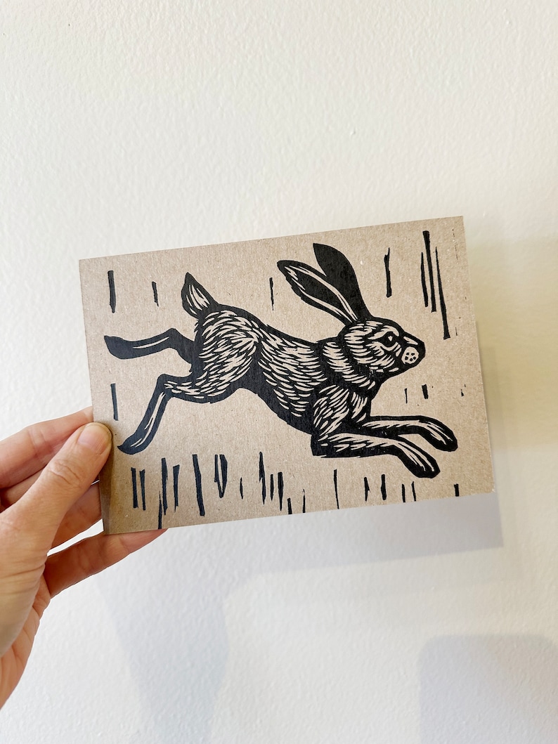 White Rabbit Postcard Rabbit Postcard - Easter Postcard - Linocut Postcard - Letterpress ...