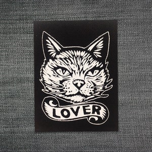 Cat Patch - Patches - Black Canvas Patches - Punk Patches - Sew On Jacket Patches - Black and White Patches