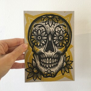 Day of the Dead Skull with Flowers Letterpress 5x7 Postcard Single or Set of Postcards image 3