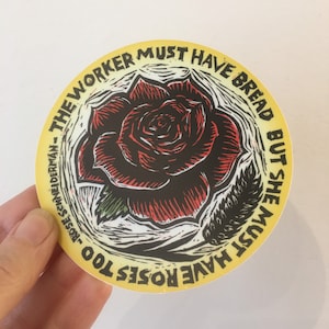 Stickers voor laptops - Workers Rights Labour Movement Social Justice Vinyl Sticker - Bread and Roses Quote