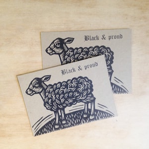 Postcards Black Sheep Postcards Black Sheep Letterpress Postcard, Linocut Letterpress Postcard Black & Proud Postcard Funny Postcard image 1