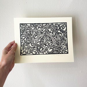 Tree Linocut 8.5x11 Art Print for Home Wall Decor