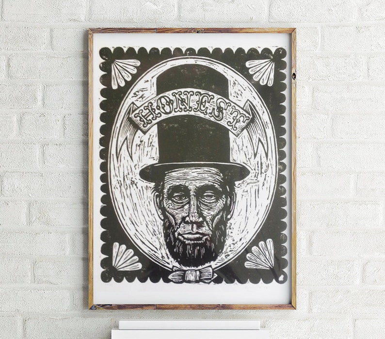 Abraham Lincoln Woodcut Print Home Decor Teacher Gift US Etsy
