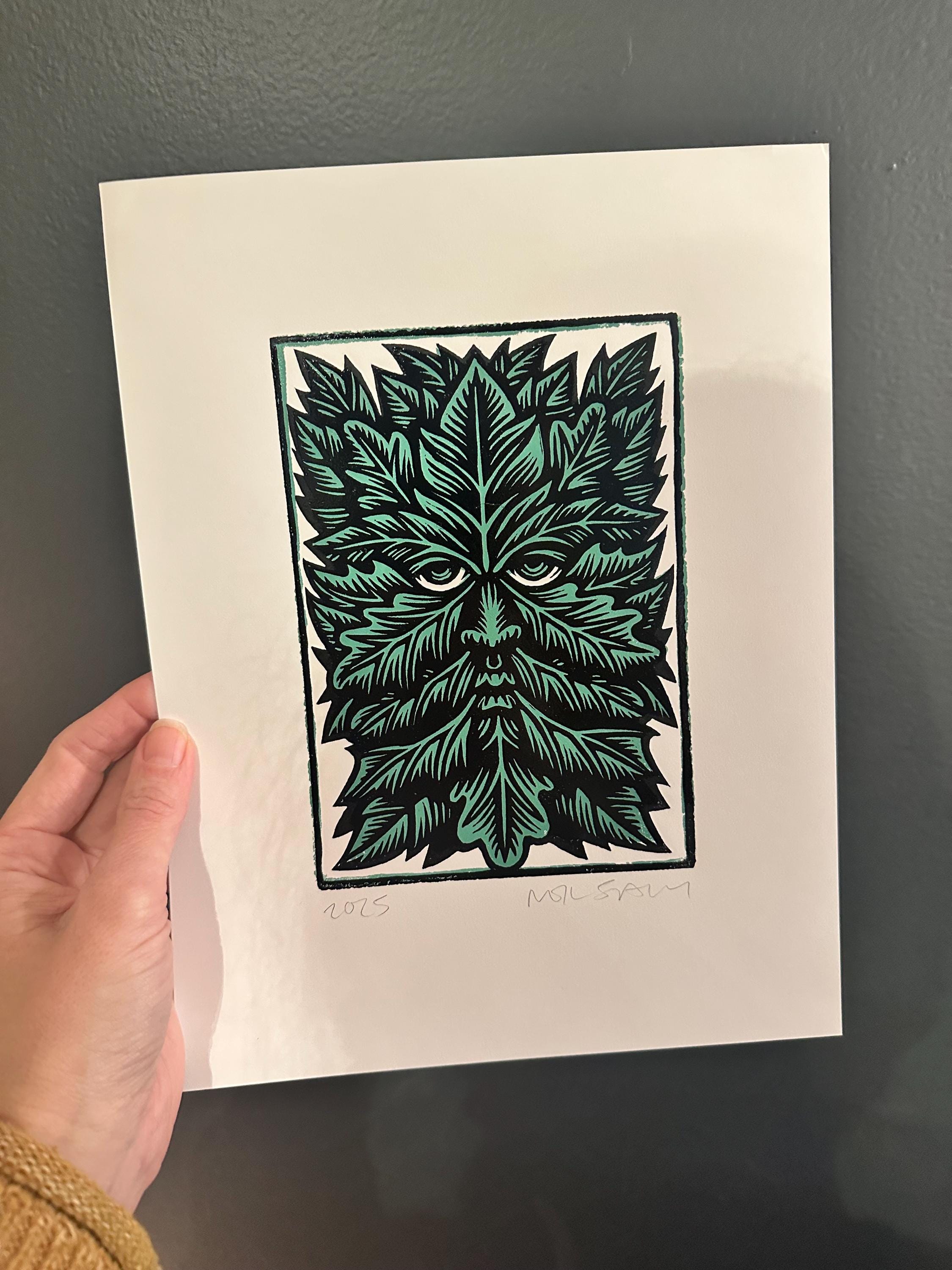 Green Man Linocut 8.5x11 Art Print - Etsy