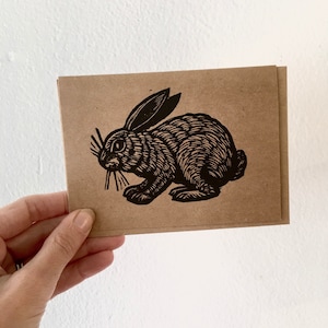 Cartão de felicitações em linóleo com coelho - Pacotes de cartões - Cartões em branco - Cartão de Páscoa - Cartão de primavera - Saudações diárias