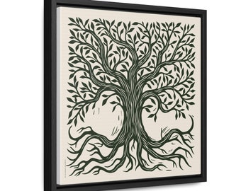 Tree Art on Canvas - Square Ornate Tree Linocut Art on Canvas - Canvas Wraps - Square Framed Art - Customizable Tree Art - 12x12 Inch