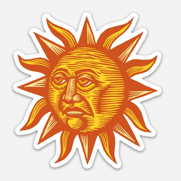 Sun with Face - Sticker for Water Bottle - Sticker for Car - Sun Sticker - Waterproof Sticker - Sun Sticker for Window - Retro Sun Sticker