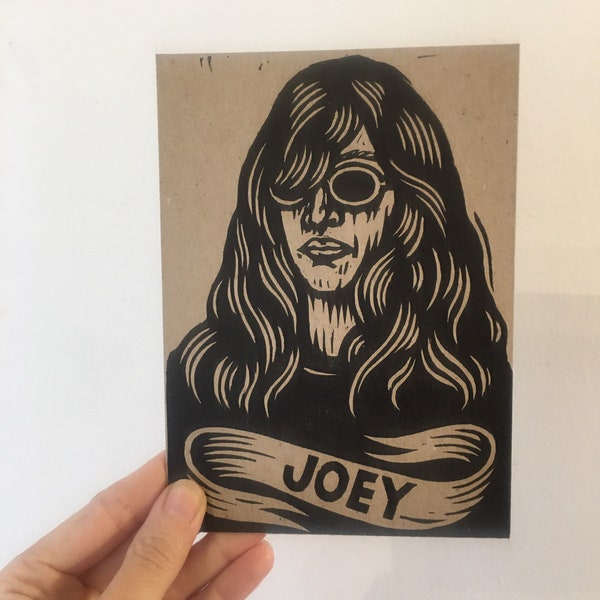 Postcard Joey Ramone - Letterpress Postcard Joey Ramone Portrait - Punk Art Joey Ramone Linocut Print