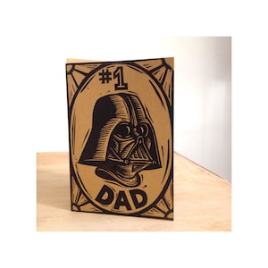 Card for Dad - Darth Vader Greeting Card -  Number 1 Dad Hand Printed Greeting Card - Birthday Card for Father - Father's Day Card