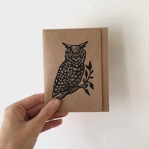 Cartes de correspondance hibou - cartes typographiques - cartes de voeux vierges rustiques - cartes de correspondance marron