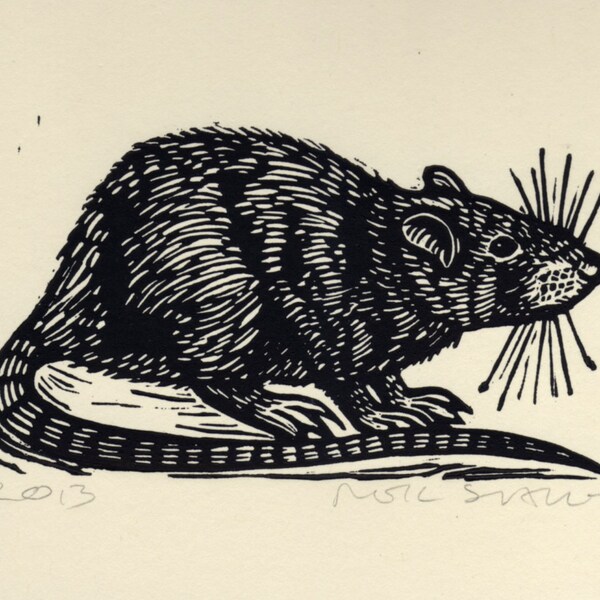 Art, Rat Art Print, Animal Art, Black Rat Linocut Art Print, animal wall decor
