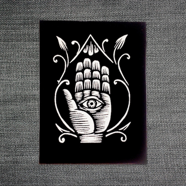 Patch for Jacket - Punk Patch for Tote Bag - Hamsa - Eye in Hand Patch - Cloth Sew On Patch - Hand of Fatima - Black and White Patch