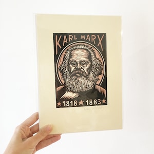 Karl Marx Portrait Linocut Art Print - 8.5x11 Art - Writer Art - Philosopher Art - Historical Figures - Wall Art