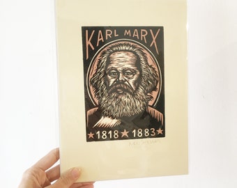 Karl Marx Portrait Linocut Art Print - 8.5x11 Art - Writer Art - Philosopher Art - Historical Figures - Wall Art