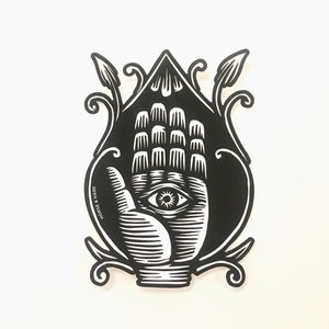 Eye in Hand Black and White Sticker-Hamsa Sticker - Stickers for Hydroflask - Stickers for Laptops - Waterproof Stickers - Bumper Stickers