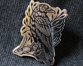 Black Raven Hard Enamel Pin for Jacket or Tote