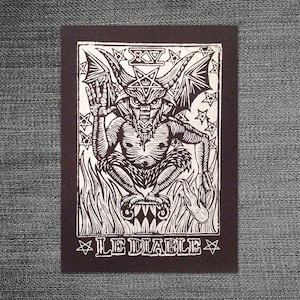 Coser en parche tela negra para chaqueta Jean - Devil Tarot Punk Patch - Parche blanco y negro para ropa o bolso de mano