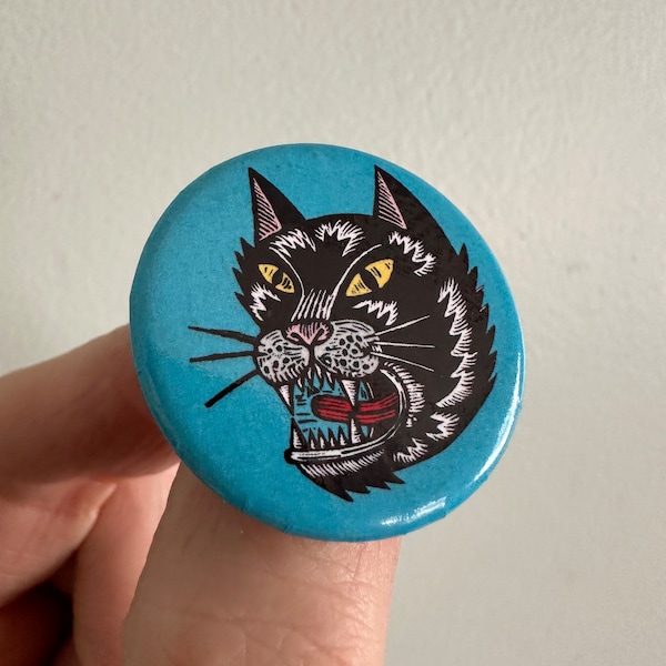 Button for Jacket, Buttons for Backpack, Punk Button, Cat Pinback Button, Clothing Accessories Buttons, Black Cat Button