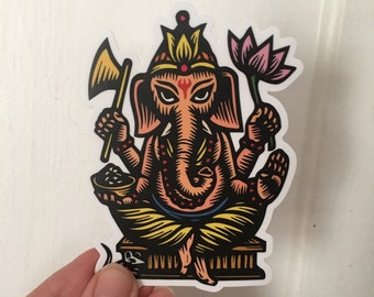 Ganesha Sticker for Water Bottle, Sticker for Laptop, Sticker for Car, Waterproof Sticker,  Hindu Deity Sticker - Elephant God Decal