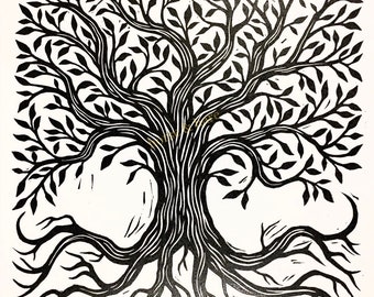 12x12 Inch Tree if Life Linocut Art Print