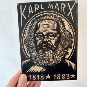 Carte postale agglomérée Karl Marx linogravure typographique - Cartes imprimées à la main