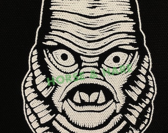 SALE Creature from the Black Lagoon Canvas Punk Patch for Jacket - Big Patches - Horror Patch - Sew On Patch - Punk Patches Monster