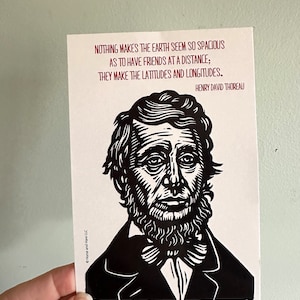 Cartes postales - Cartes postales de citation - Portrait d'Henry David Thoreau - Cartes postales d'amitié - Cartes postales d'écrivain - Art d'auteur - Art littéraire - Salle de classe