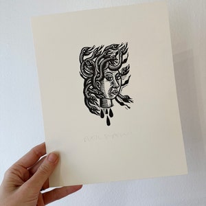 Medusa Art Print Medusa Linocut Print 8x10 Prints Hand Printed