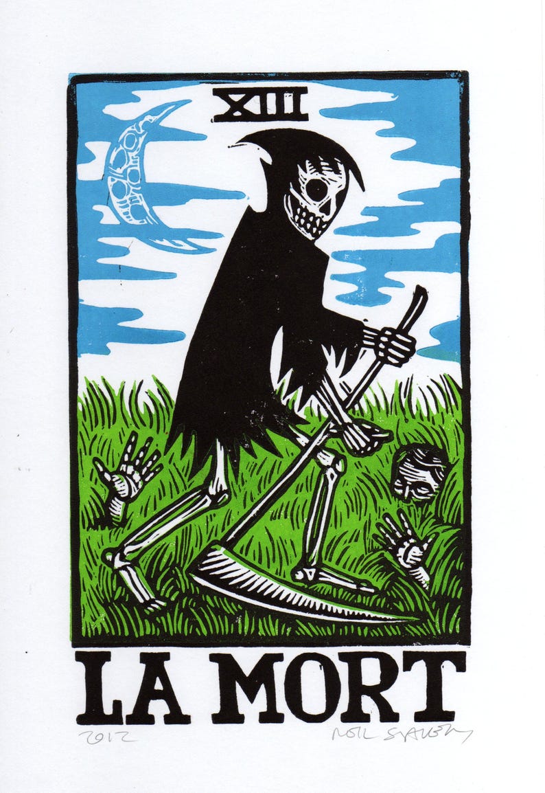 Death Tarot Linocut Art Print (8.5x11) - Etsy