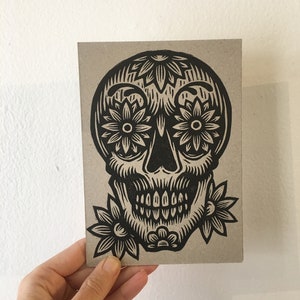 Day of the Dead Skull with Flowers Letterpress 5x7 Postcard Single or Set of Postcards image 4