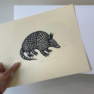 Armadillo Hand Printed Linocut Wall Art Print