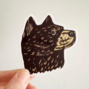 Bear Head Linocut Sticker – Waterproof Vinyl Decal