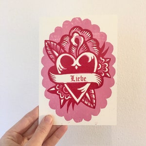 Limited run Valentine Heart Linocut Greeting Card