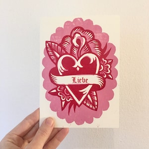 Biglietto d'auguri in linoleum a forma di cuore di San Valentino in edizione limitata