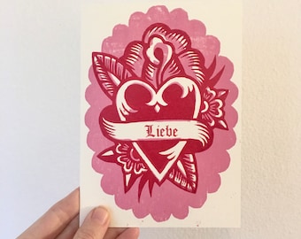 Limited run Valentine Heart Linocut Greeting Card