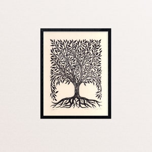 Ornate Tree of Life 8.5x11 Linocut Print - Nature Art for Wall Decor - Housewarming or Anniversary Gift