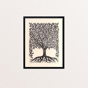 Art - Tree Art - Tree of Life Linocut Art Print - Nature Wall Art -  Linocut Print - Home Decor - Housewarming Gift - Anniversary Paper Gift