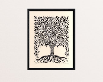 Art - Tree Art - Tree of Life Linocut Art Print - Nature Wall Art -  Linocut Print - Home Decor - Housewarming Gift - Anniversary Paper Gift