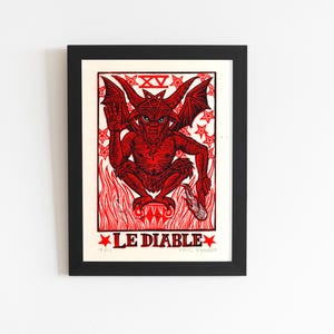 Teufel Tarot Handgefertigter Linoldruck - Okkulter, Goth Dekor - 8,5x11 Kunstdruck