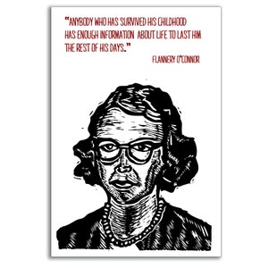 Carte postale - cadeau pour écrivain - cadeau pour lecteur - auteur Flannery O'Connor portrait citation carte postale - carte postale citation auteur - cadeau enseignant