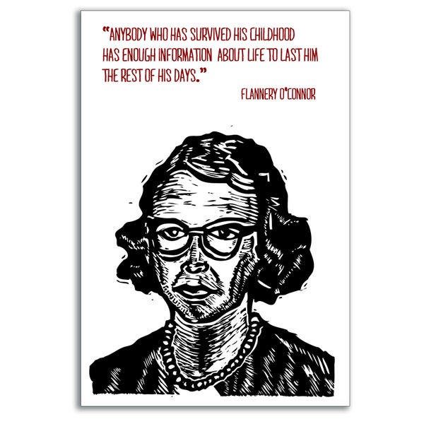 Postcard - Gift for Writer - Gift for Reader - Author Flannery O'Connor Portrait Quote Postcard - Author Quote Postcard - Teacher Gift
