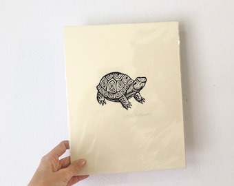 Original Art Turtle Linocut Art Print - Hand Printed Original Linocut Turtle - Animal Linocut Art Prints - Original Turtle Artwork