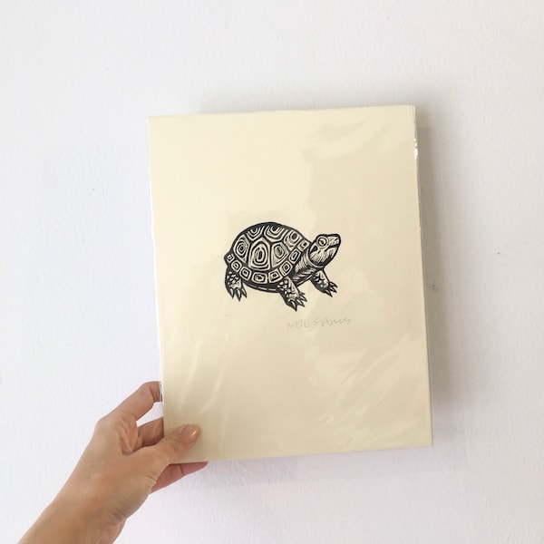 Original Art Turtle Linocut Art Print - Hand Printed Original Linocut Turtle - Animal Linocut Art Prints - Original Turtle Artwork